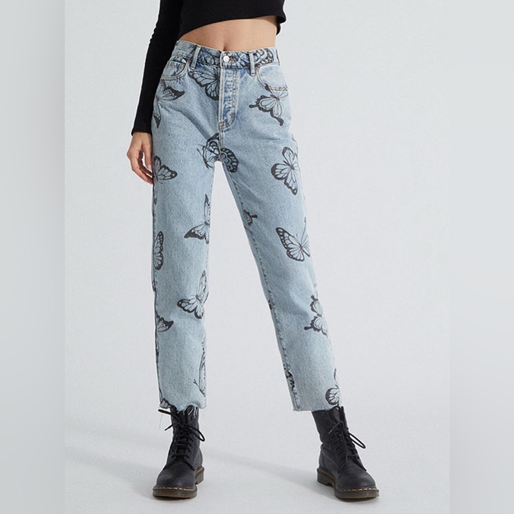 PacSun Eco Light Blue Butterfly Straight Leg Jeans Sz 25 - Picture 3 of 16